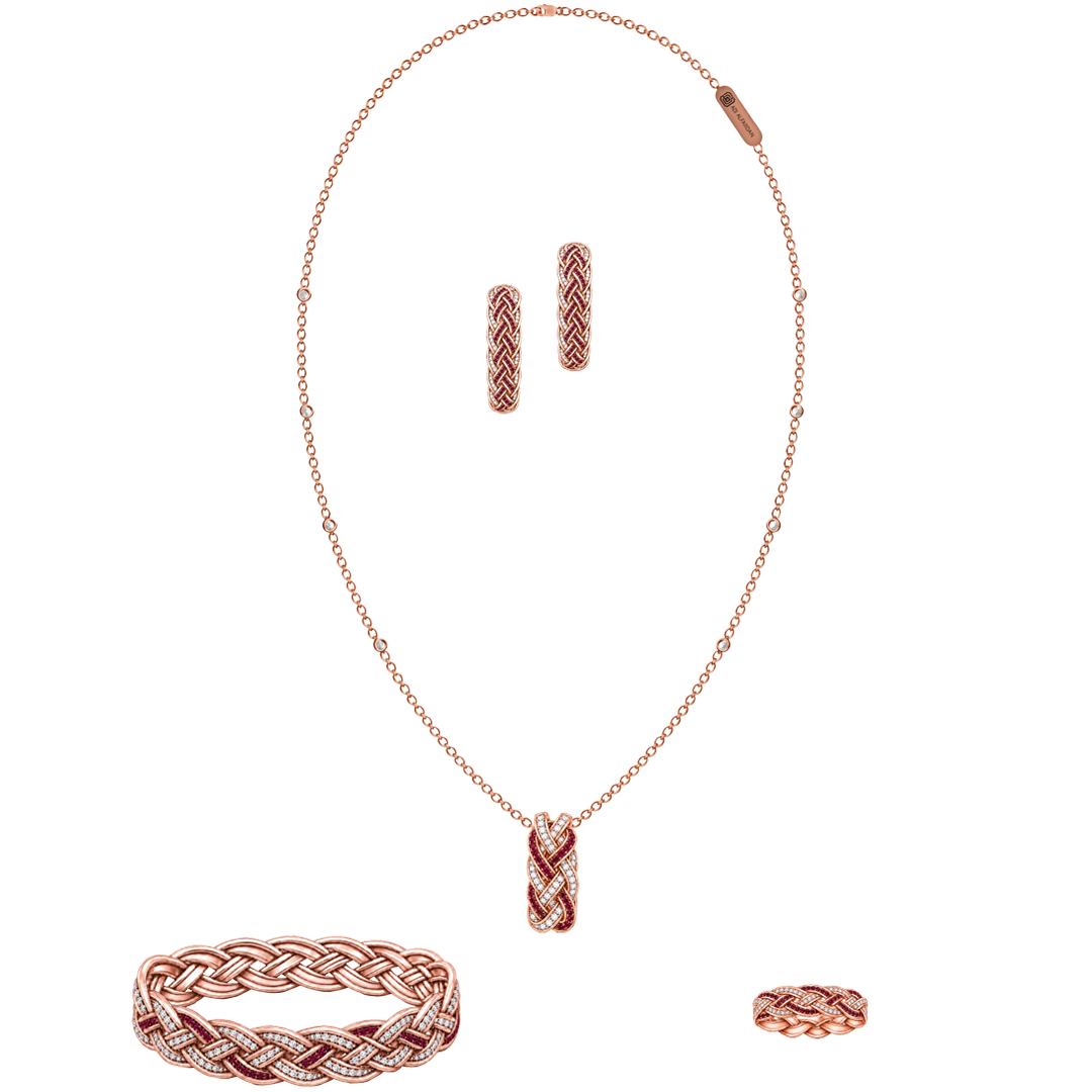 Courage, Sacrifice & Love Set - Ruby and Rose Gold Necklace, Earrings, Bracelet, Ring