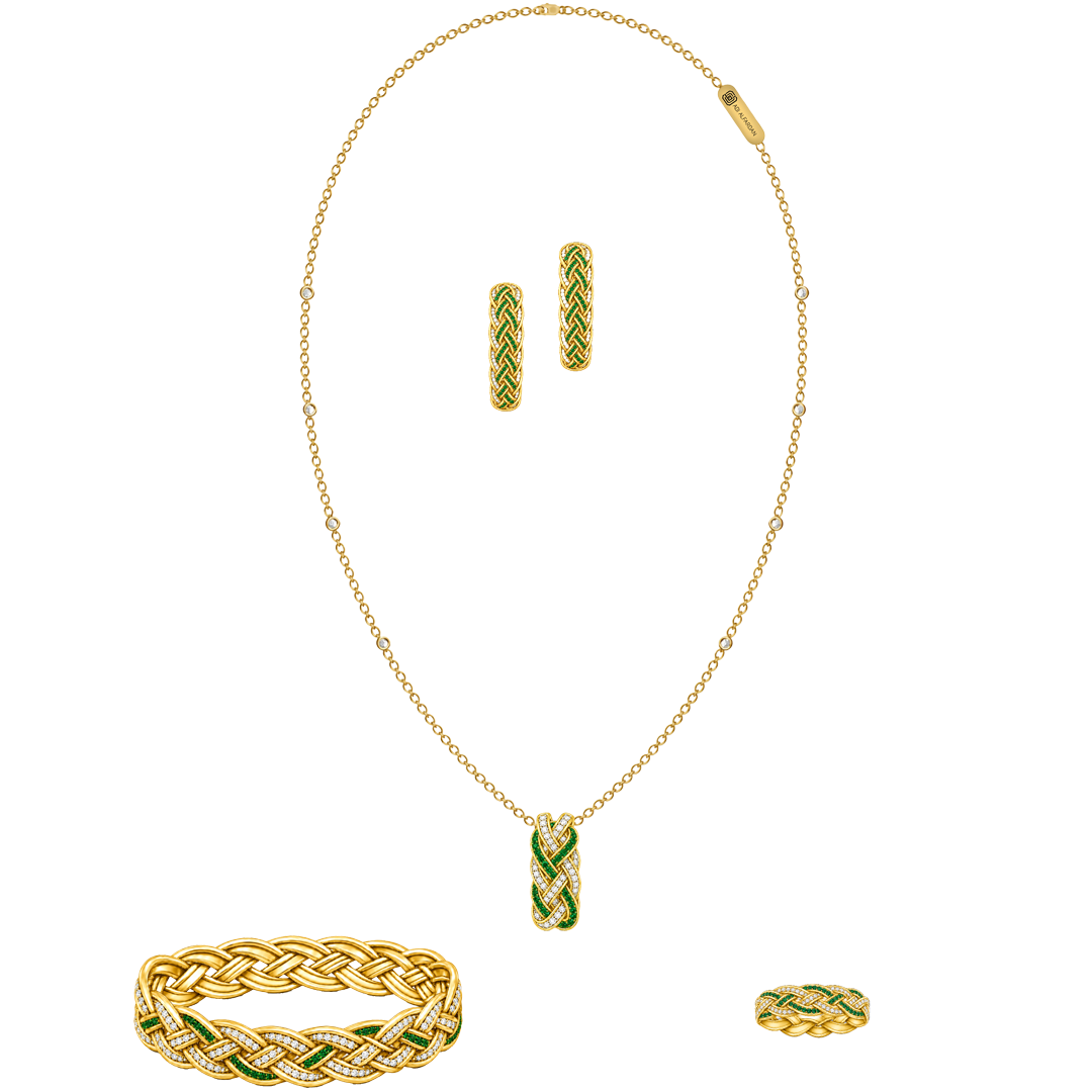 Growth & Prosperity Set - Emerald and Yellow Gold Necklace, Earrings, Bracelet, Ring