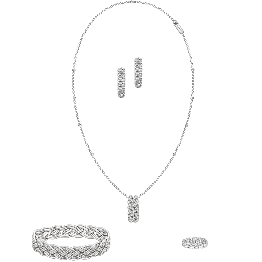 Peace & Purity Set - White Diamonds and White Gold Necklace, Earrings, Bracelet, Ring