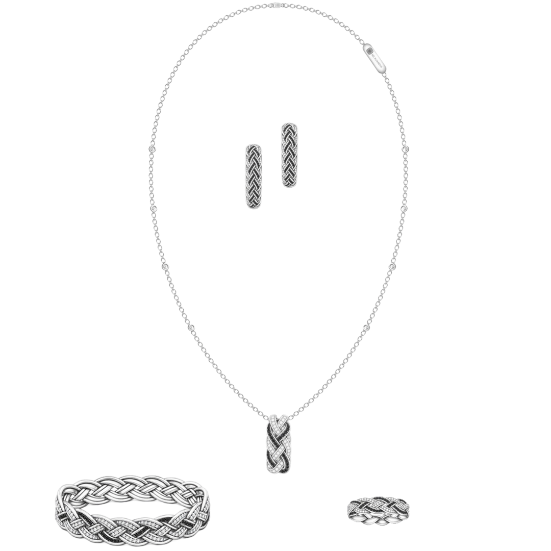 Strength & Dignity Set - Black Diamonds and White Gold Necklace, Earrings, Bracelet, Ring